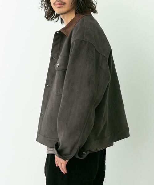Sonny Label / サニーレーベル ブルゾン | 襟切替スウェードタッチシャツジャケット | 詳細9