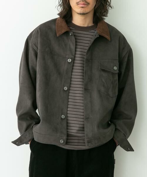 Sonny Label/サニーレーベル 襟切替スウェードタッチシャツジャケット チャコールグレー L Sonny Label/サニーレーベル 襟切替スウェードタッチシャツジャケット チャコールグレー L