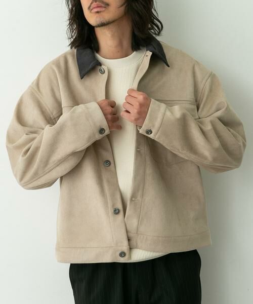 Sonny Label / サニーレーベル ブルゾン | 襟切替スウェードタッチシャツジャケット | 詳細29