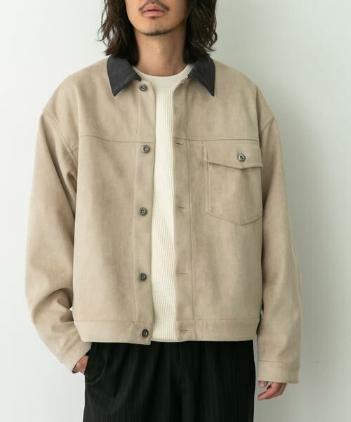 Sonny Label / サニーレーベル ブルゾン | 襟切替スウェードタッチシャツジャケット | 詳細27