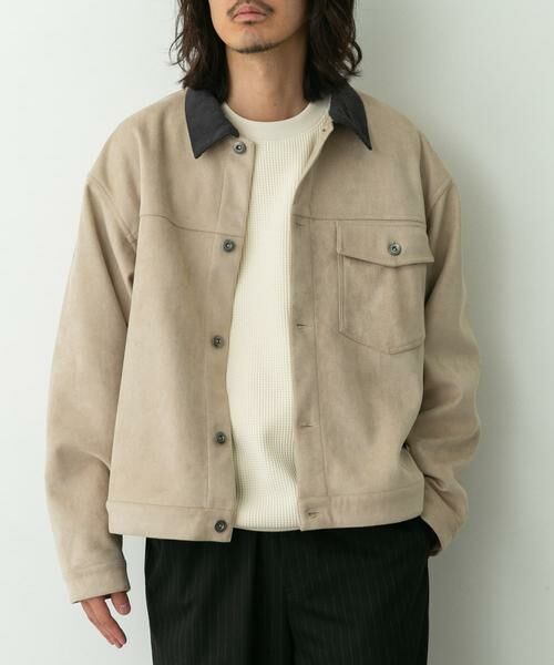 Sonny Label / サニーレーベル ブルゾン | 襟切替スウェードタッチシャツジャケット | 詳細28