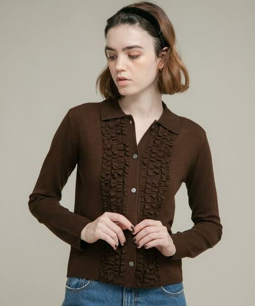 Sonny Label / サニーレーベル ニット・セーター | シルク混フリルニットシャツ | 詳細4