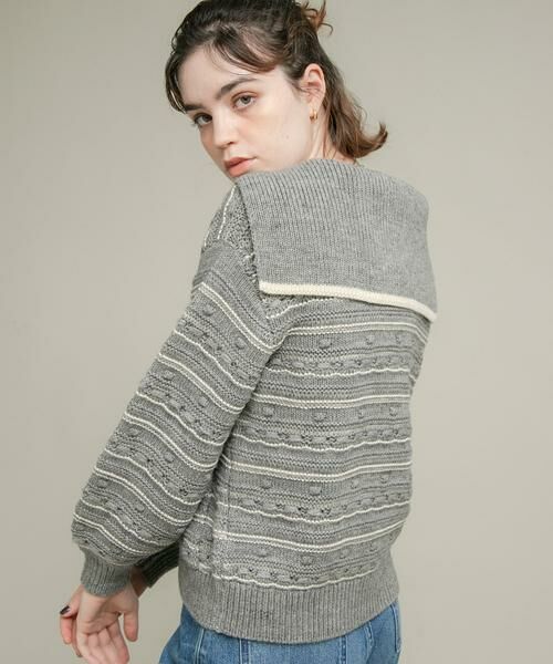 Sonny Label/サニーレーベル ボーダーアソート柄編みニット グレー FREE