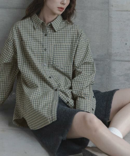 Sonny Label / サニーレーベル シャツ・ブラウス | ドビーチェックアシメシャツ（ブルー）