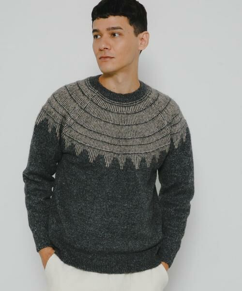 Sonny Label / サニーレーベル ニット・セーター | フェアアイル柄ニットプルオーバー(グレー)