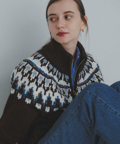 Sonny Label / サニーレーベル ニット・セーター | ハーフZIP求心ノルディック柄ニット | 詳細1