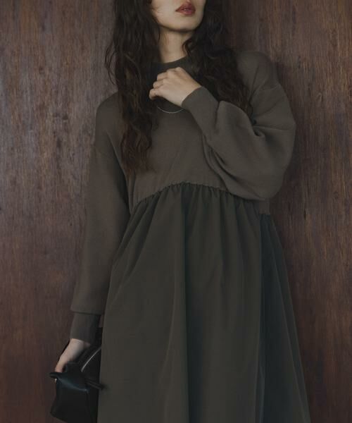 Sonny Label / サニーレーベル ワンピース | モックネックドッキングニットワンピース | 詳細1