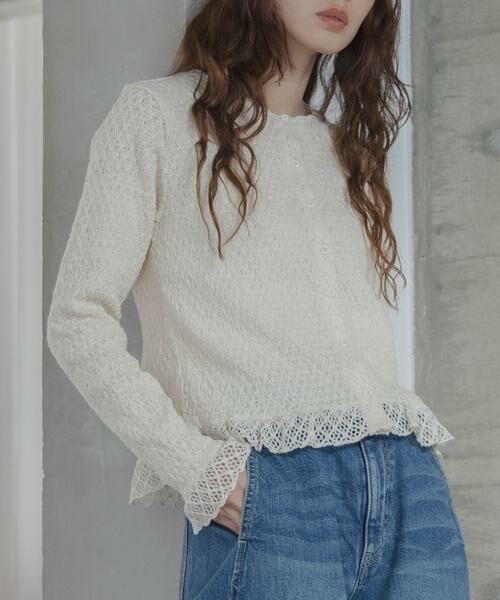 Sonny Label / サニーレーベル Tシャツ | レースシャーリングフリルカットソー | 詳細1