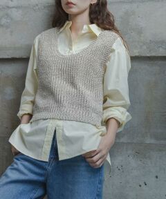 Sonny Label / サニーレーベル ベスト | メランジテープヤーンUネックニットベスト