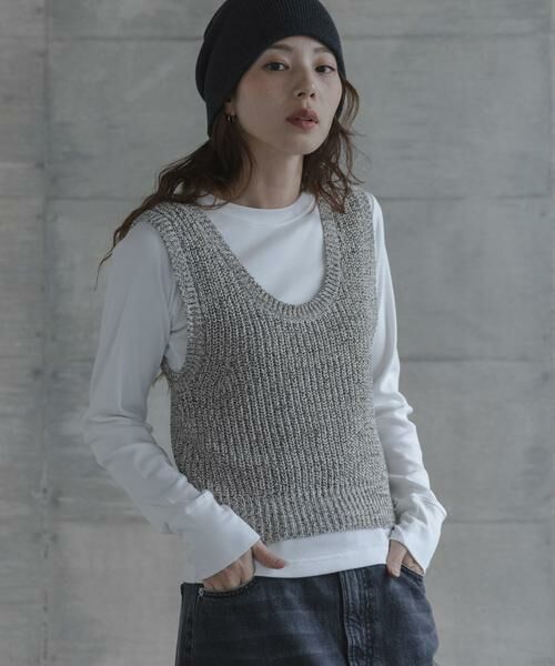 Sonny Label / サニーレーベル ベスト | メランジテープヤーンUネックニットベスト | 詳細1