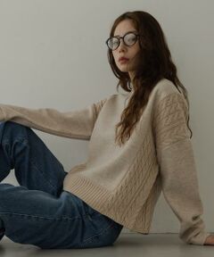 Sonny Label / サニーレーベル ニット・セーター | ケーブル切替メルトンジャージプルオーバー