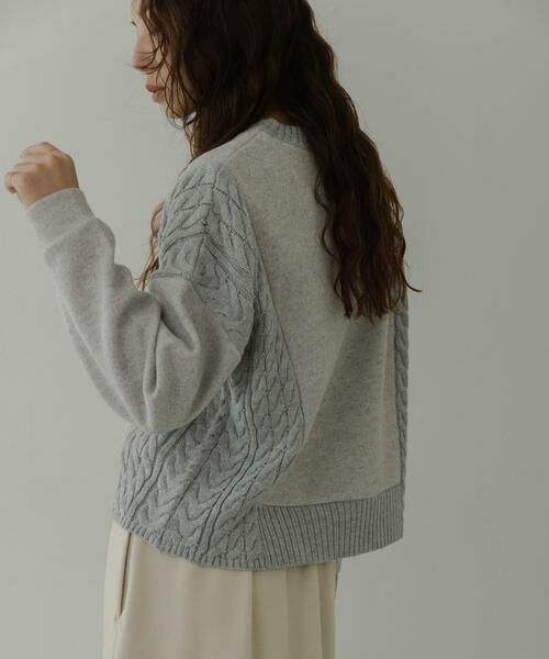 Sonny Label / サニーレーベル ニット・セーター | ケーブル切替メルトンジャージプルオーバー（グレー）
