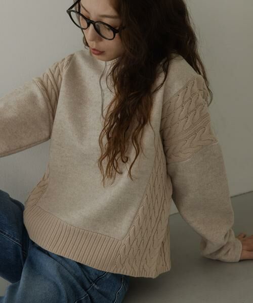 Sonny Label / サニーレーベル ニット・セーター | ケーブル切替メルトンジャージプルオーバー | 詳細22