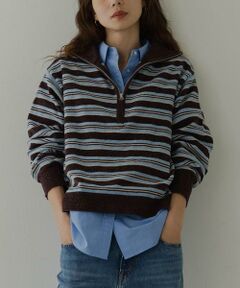 Sonny Label / サニーレーベル ニット・セーター | モールヤーンマルチボーダーハーフジッププルオーバー