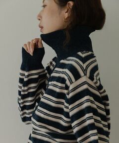 Sonny Label / サニーレーベル ニット・セーター | モールヤーンマルチボーダーハーフジッププルオーバー