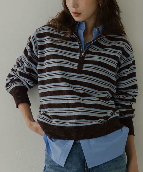 Sonny Label / サニーレーベル ニット・セーター | モールヤーンマルチボーダーハーフジッププルオーバー | 詳細1