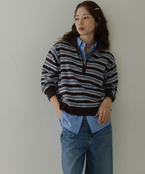Sonny Label / サニーレーベル ニット・セーター | モールヤーンマルチボーダーハーフジッププルオーバー | 詳細2