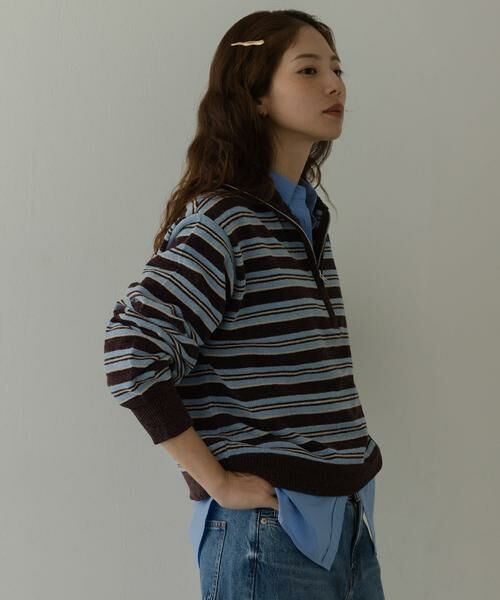 Sonny Label / サニーレーベル ニット・セーター | モールヤーンマルチボーダーハーフジッププルオーバー | 詳細4