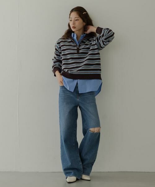 Sonny Label / サニーレーベル ニット・セーター | モールヤーンマルチボーダーハーフジッププルオーバー | 詳細6