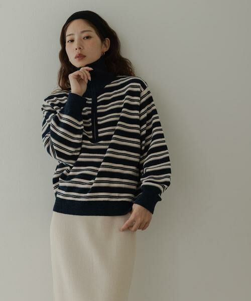 Sonny Label / サニーレーベル ニット・セーター | モールヤーンマルチボーダーハーフジッププルオーバー | 詳細14