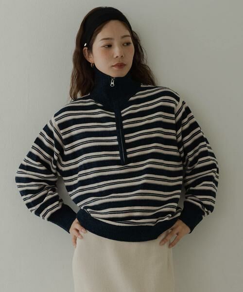Sonny Label / サニーレーベル ニット・セーター | モールヤーンマルチボーダーハーフジッププルオーバー | 詳細15