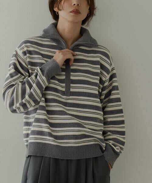 Sonny Label / サニーレーベル ニット・セーター | モールヤーンマルチボーダーハーフジッププルオーバー | 詳細24