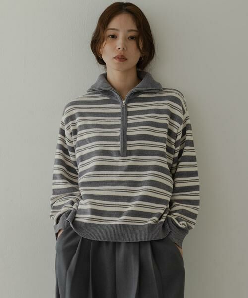 Sonny Label / サニーレーベル ニット・セーター | モールヤーンマルチボーダーハーフジッププルオーバー | 詳細25