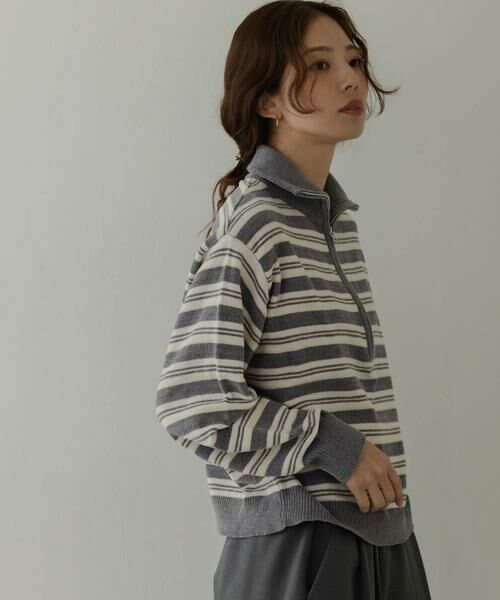 Sonny Label / サニーレーベル ニット・セーター | モールヤーンマルチボーダーハーフジッププルオーバー | 詳細26