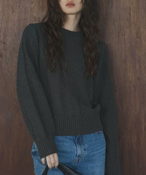 Sonny Label / サニーレーベル ニット・セーター | ベロアモールアイレット柄編みニットプルオーバー（チャコールグレー）