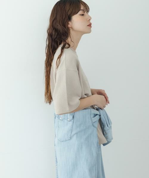 Sonny Label / サニーレーベル Tシャツ | カットジャガードドロスト五分袖プルオーバー | 詳細23