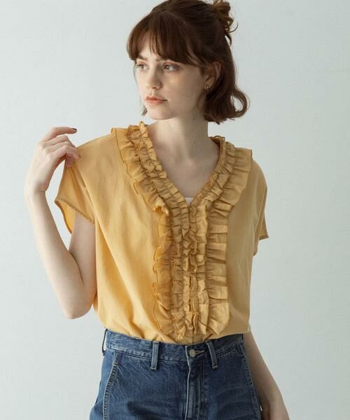 Sonny Label / サニーレーベル シャツ・ブラウス | Vネックフリルカラーブラウス（イエロー）