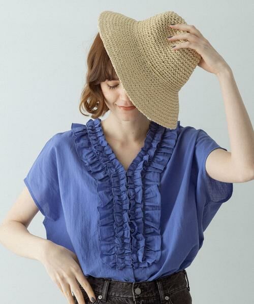 Sonny Label / サニーレーベル シャツ・ブラウス | Vネックフリルカラーブラウス（ブルー）