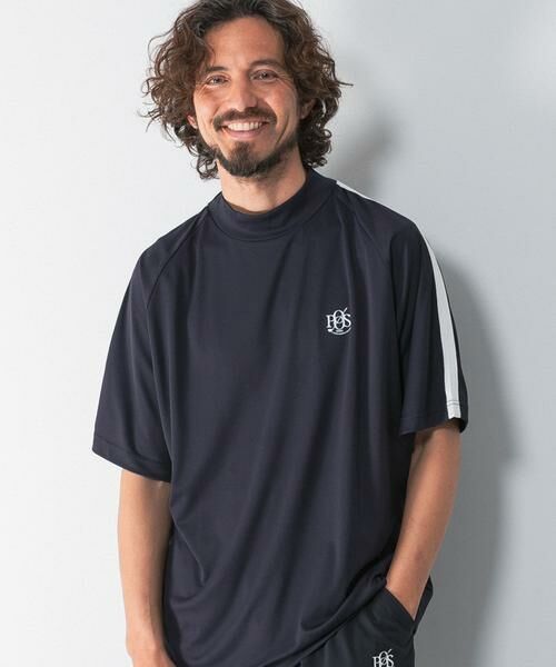 Sonny Label / サニーレーベル Tシャツ | OOPS　吸水速乾ラインモックネックTシャツ（ネイビー）