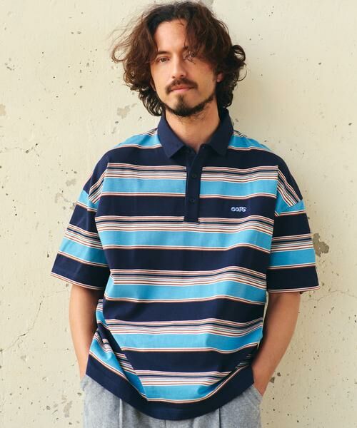 Sonny Label / サニーレーベル ポロシャツ | OOPS　接触冷感ボーダーポロシャツ（ネイビー）