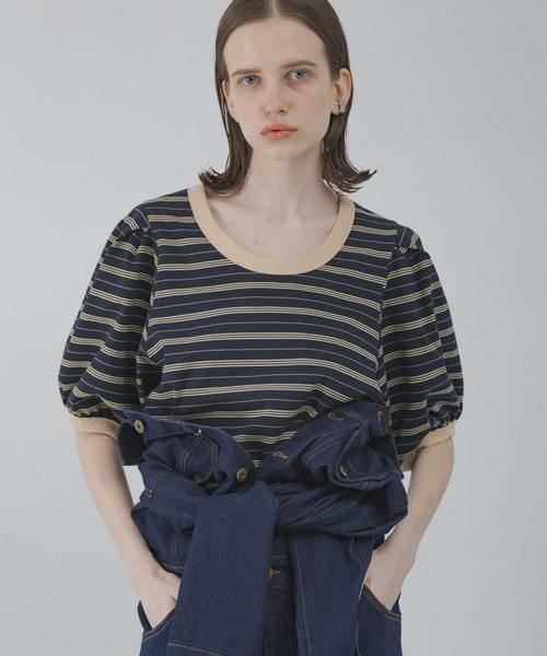 Sonny Label / サニーレーベル Tシャツ | マルチボーダーパフスリプルオーバー（ネイビー）