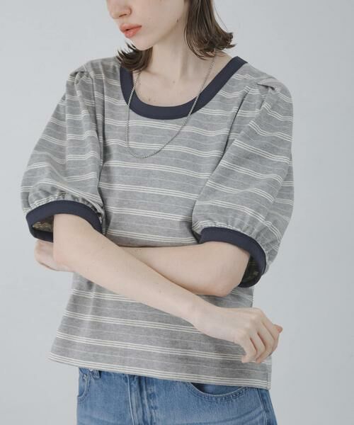 Sonny Label / サニーレーベル Tシャツ | マルチボーダーパフスリプルオーバー（グレー）