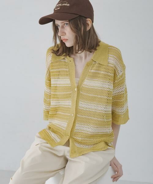 Sonny Label / サニーレーベル ニット・セーター | メッシュニットオーバーシャツ（イエロー系その他）