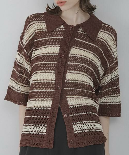 Sonny Label / サニーレーベル ニット・セーター | メッシュニットオーバーシャツ（ブラウン）