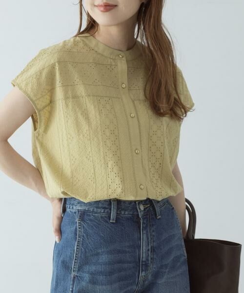 Sonny Label / サニーレーベル シャツ・ブラウス | バンドカラーコットンレースシャツ（グリーン系その他）