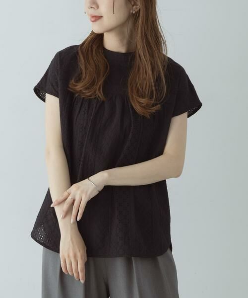 Sonny Label / サニーレーベル シャツ・ブラウス | バンドカラーコットンレースシャツ（ブラック）