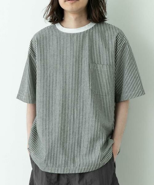 Sonny Label / サニーレーベル Tシャツ | 接触冷感リネン混ショートスリーブTシャツ（ストライプ）