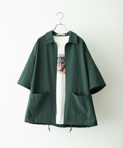 Sonny Label / サニーレーベル シャツ・ブラウス | シアサッカーショートスリーブコーチシャツ（グリーン）