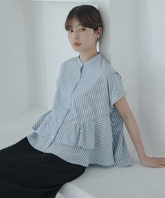 Sonny Label / サニーレーベル シャツ・ブラウス | 『WEB限定』バンドカラーフリルストライプ半袖シャツ