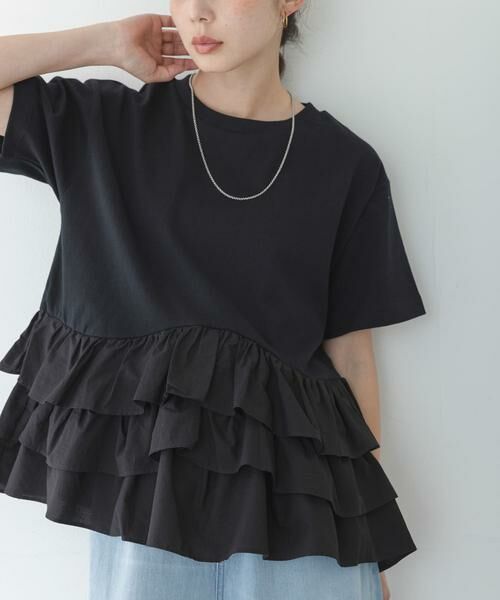 Sonny Label / サニーレーベル Tシャツ | ペプラムフリルカットソー（ブラック）