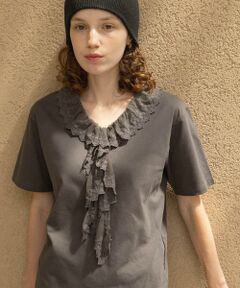 Sonny Label / サニーレーベル Tシャツ | Vネックフリルレースカラープルオーバー