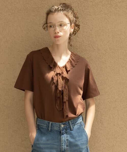 Sonny Label / サニーレーベル Tシャツ | Vネックフリルレースカラープルオーバー | 詳細3