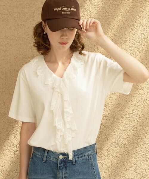 Sonny Label / サニーレーベル Tシャツ | Vネックフリルレースカラープルオーバー | 詳細17