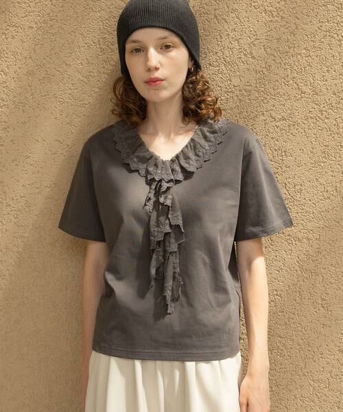 Sonny Label / サニーレーベル Tシャツ | Vネックフリルレースカラープルオーバー | 詳細24