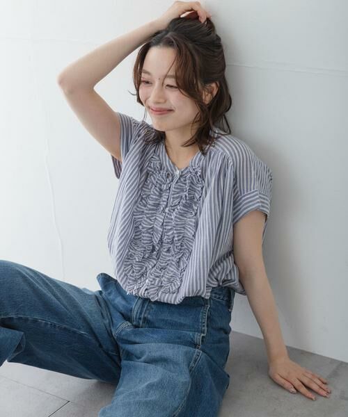 Sonny Label / サニーレーベル シャツ・ブラウス | ドビーストライプフリルフレンチシャツ | 詳細13