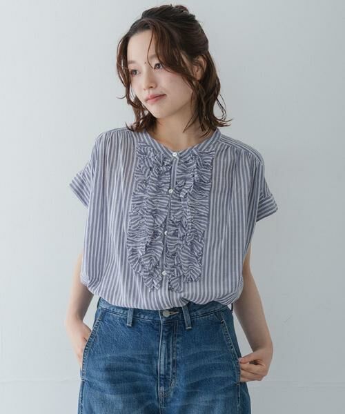 Sonny Label / サニーレーベル シャツ・ブラウス | ドビーストライプフリルフレンチシャツ | 詳細14